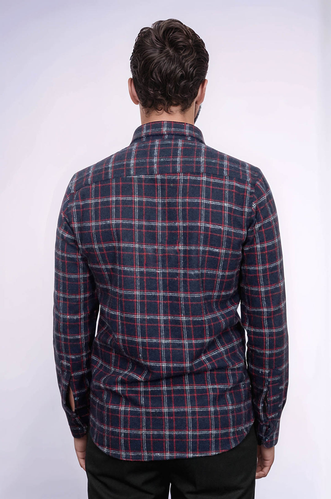 قميص حطاب سميك منقوش باللون الأزرق الداكن للرجال - ويسي