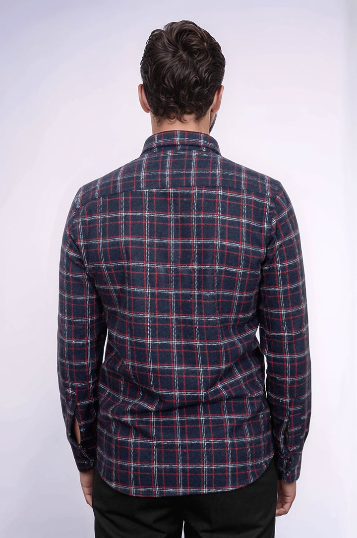 قميص حطاب سميك منقوش باللون الأزرق الداكن للرجال - ويسي