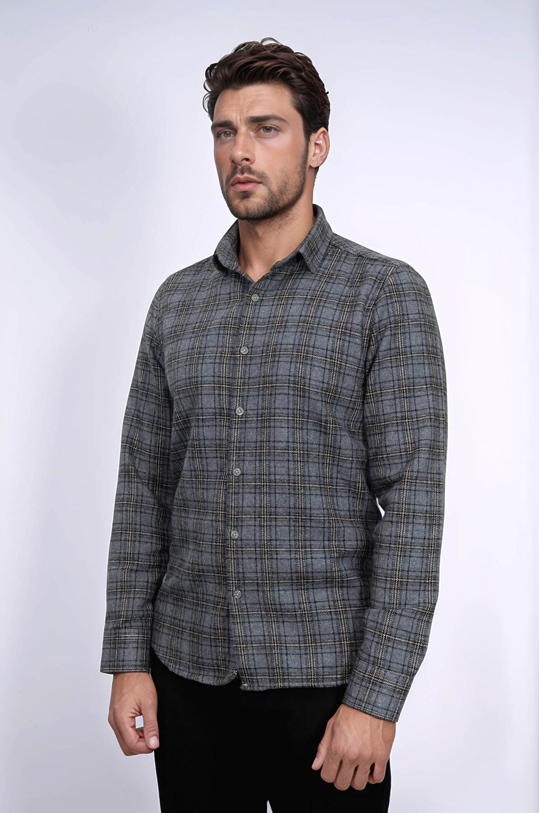 قميص حطاب منقوش باللون الرمادي الداكن للرجال - ويسي