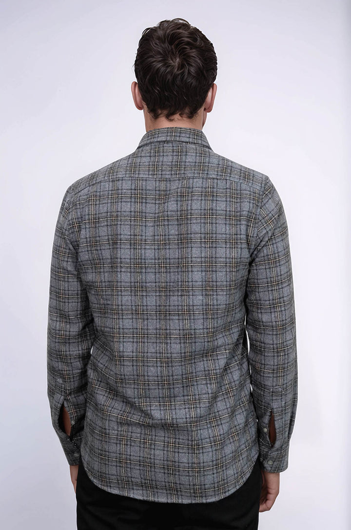 قميص حطاب منقوش باللون الرمادي الداكن للرجال - ويسي