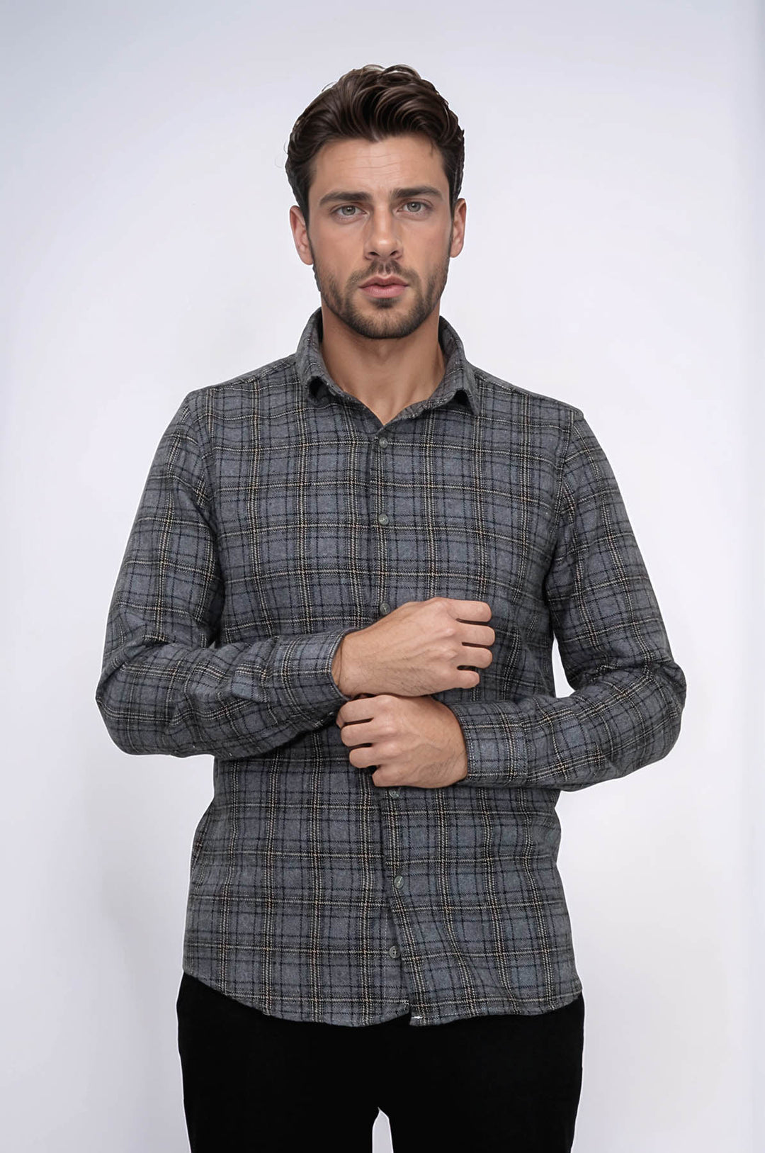 قميص حطاب منقوش باللون الرمادي الداكن للرجال - ويسي