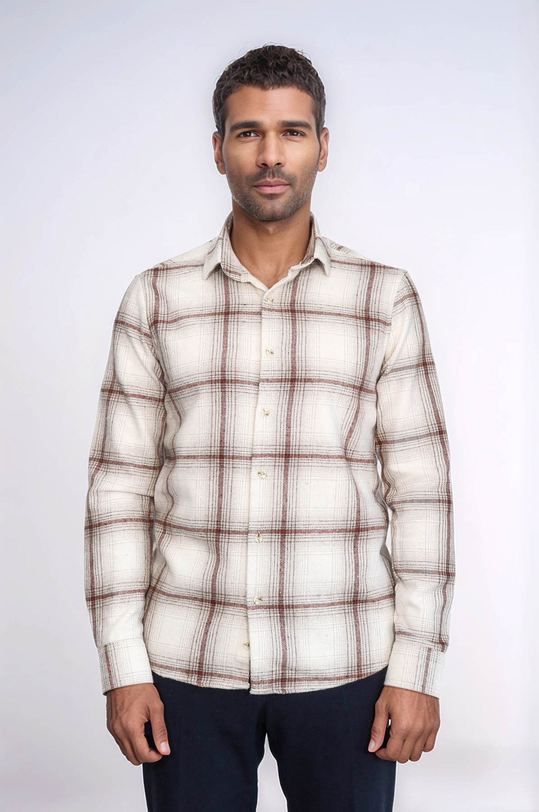 قميص حطاب منقوش باللون البني الفاتح للرجال - ويسي