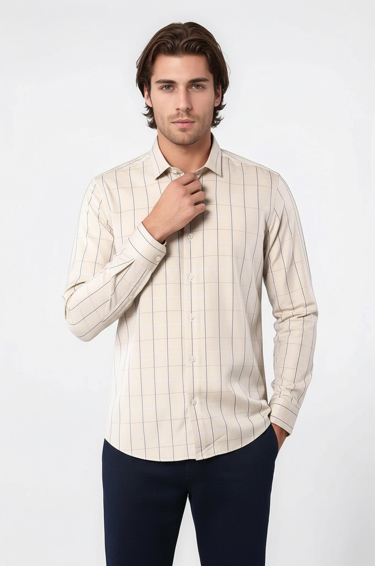 Beige Slim Fit Plaid Men's Shirt - Wessi – Wessi