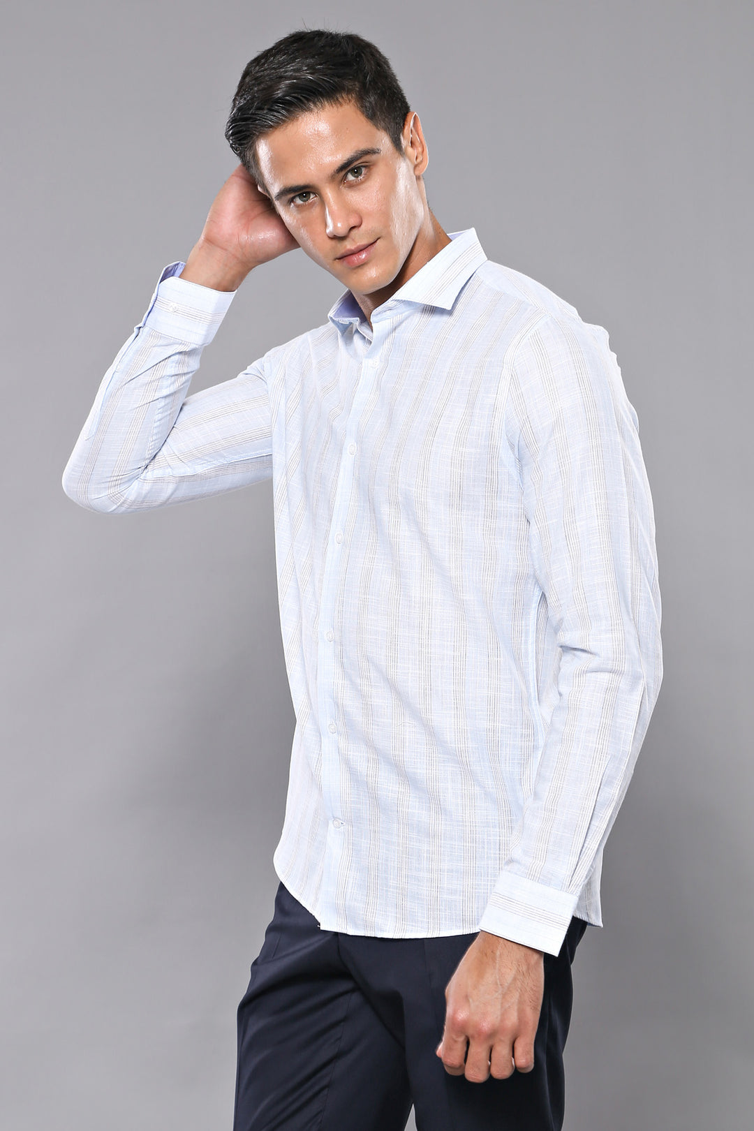 Camisa de hombre a rayas azul cielo | wess