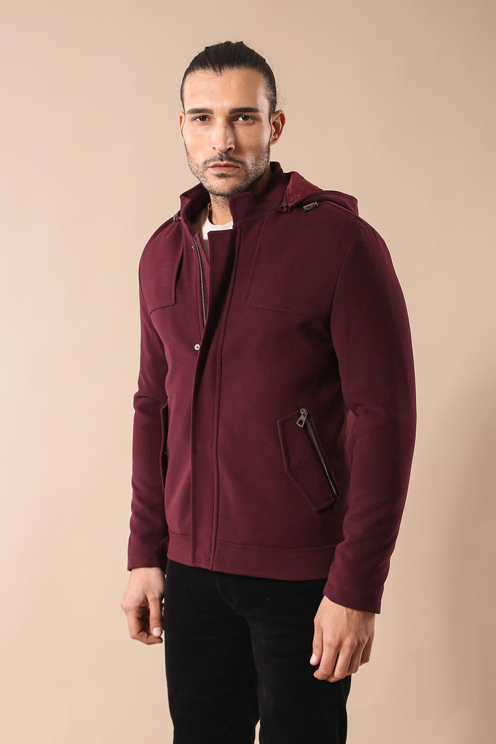 Manteau bordeaux à capuche et manches zippées - Wessi