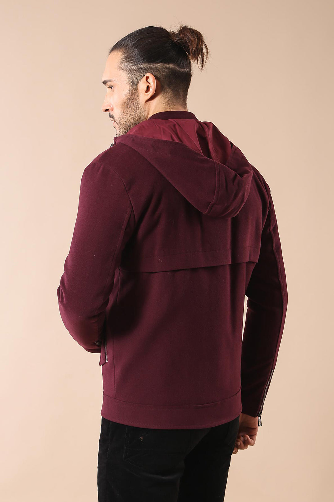 Manteau bordeaux à capuche et manches zippées - Wessi