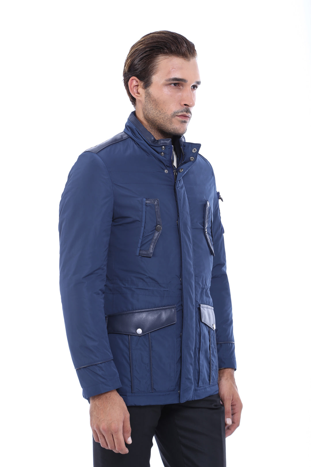 Giacca Trapuntata Slim Fit Modellata in Pelle Blu - Wessi