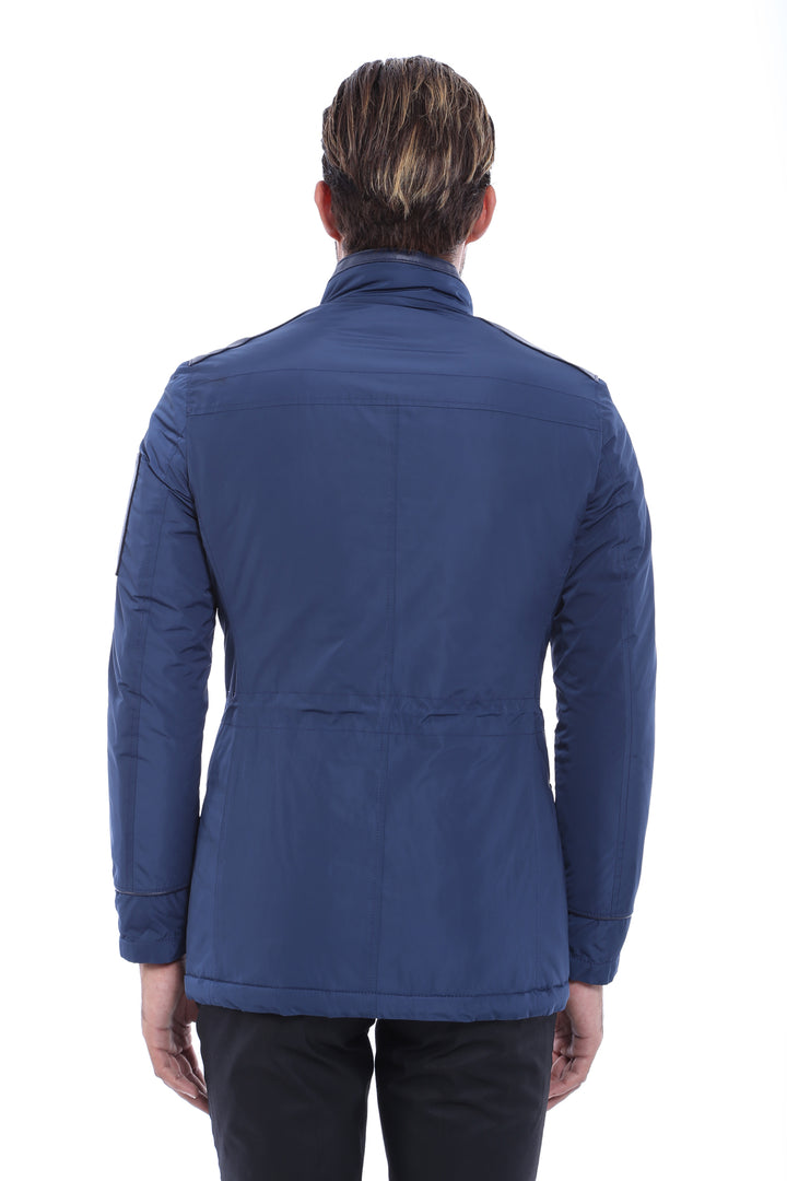 Giacca Trapuntata Slim Fit Modellata in Pelle Blu - Wessi