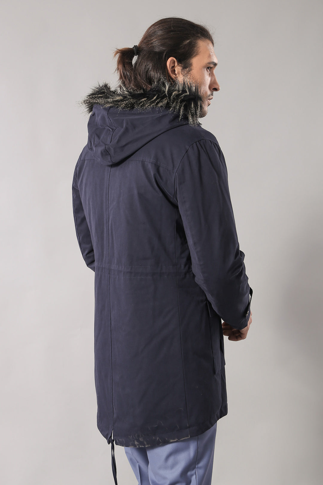 Abrigo de piel con capucha azul marino para hombre - Wessi