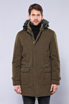 Parka con capucha de piel color caqui para hombre - Wessi