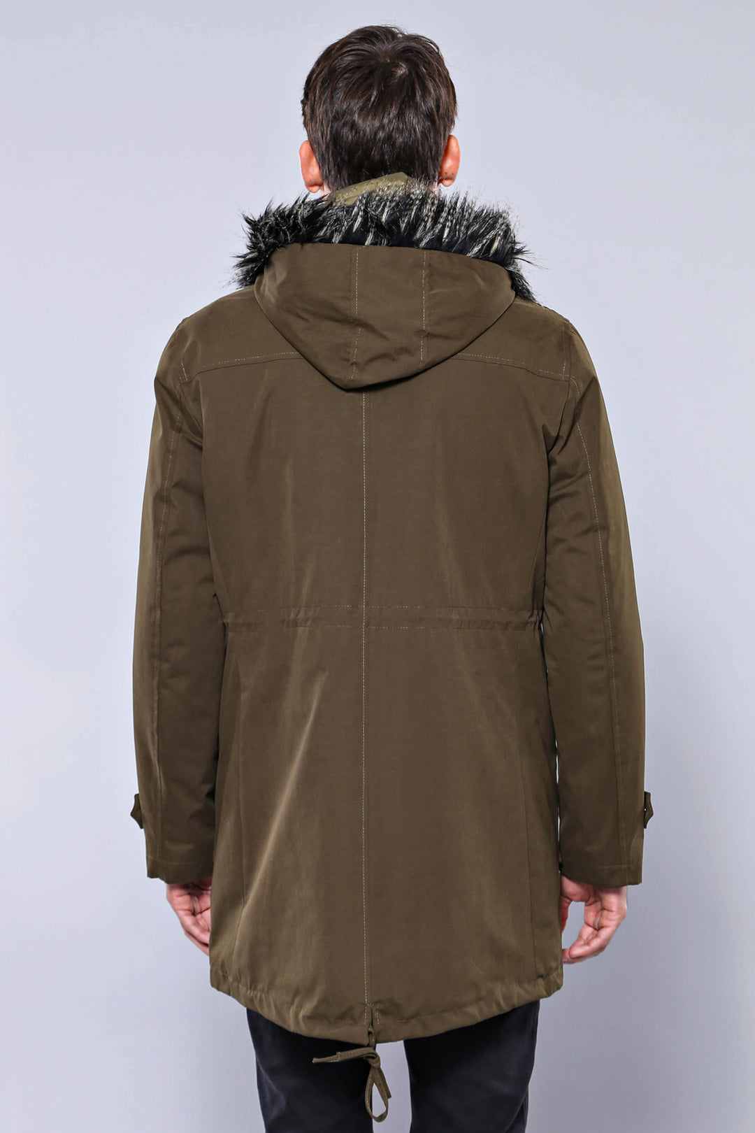 Fur Hooded Parka Khaki Men Coat - Wessi