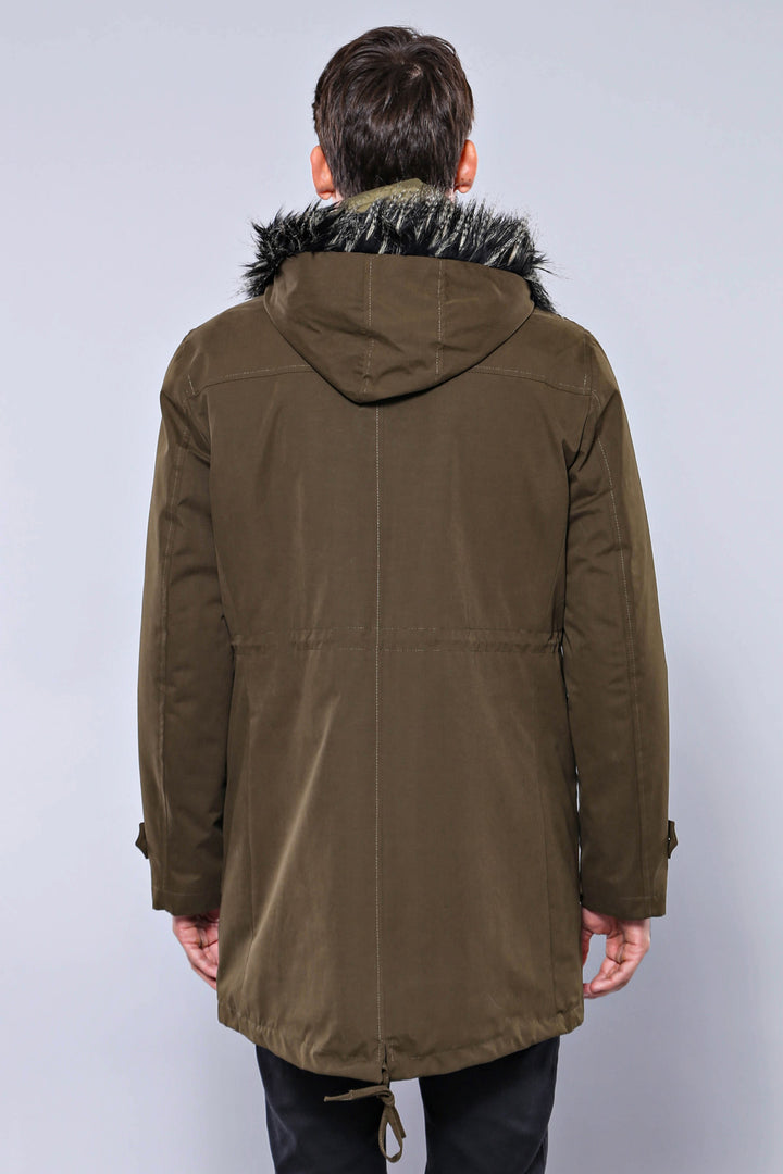 Fur Hooded Parka Khaki Men Coat - Wessi