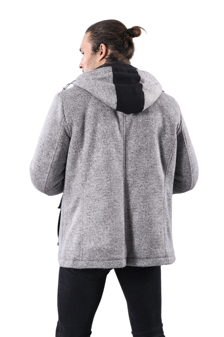 Cachet Hooded Grey Men Short Coat - Wessi
