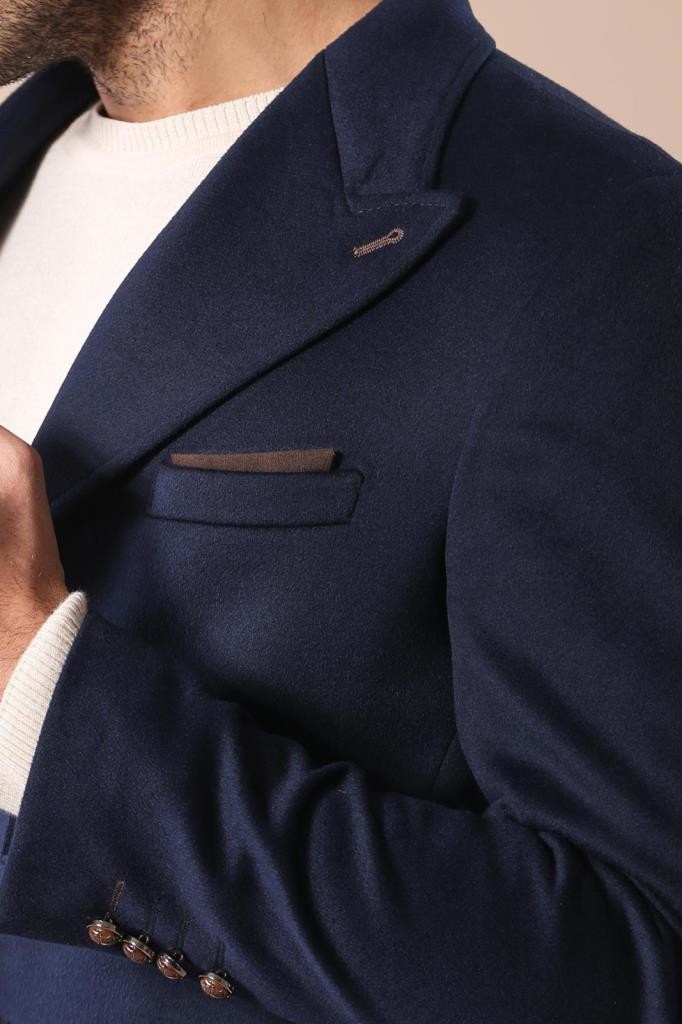 Manteau Homme Bleu Marine à Large Col Pointu Au Genou - Wessi