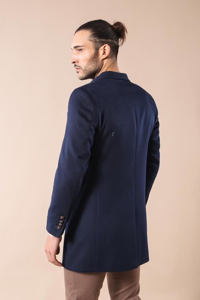 Manteau Homme Bleu Marine à Large Col Pointu Au Genou - Wessi