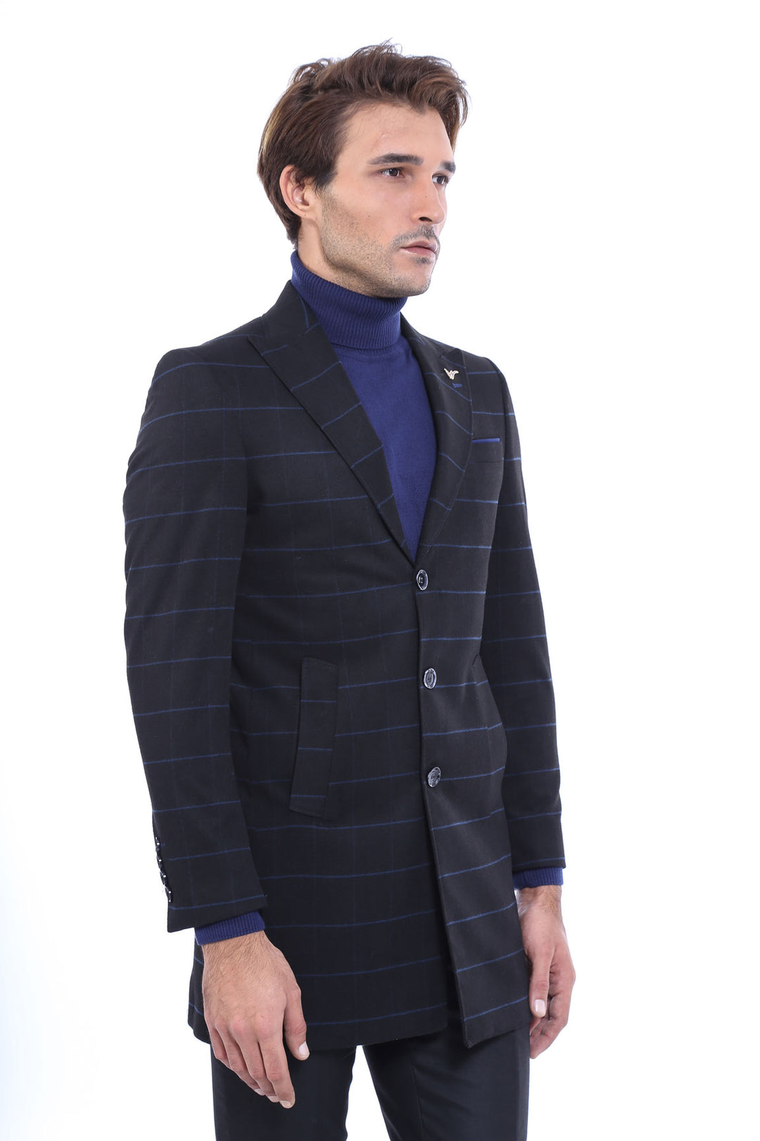 Cappotto da uomo nero con colletto a punta ampia - Wessi