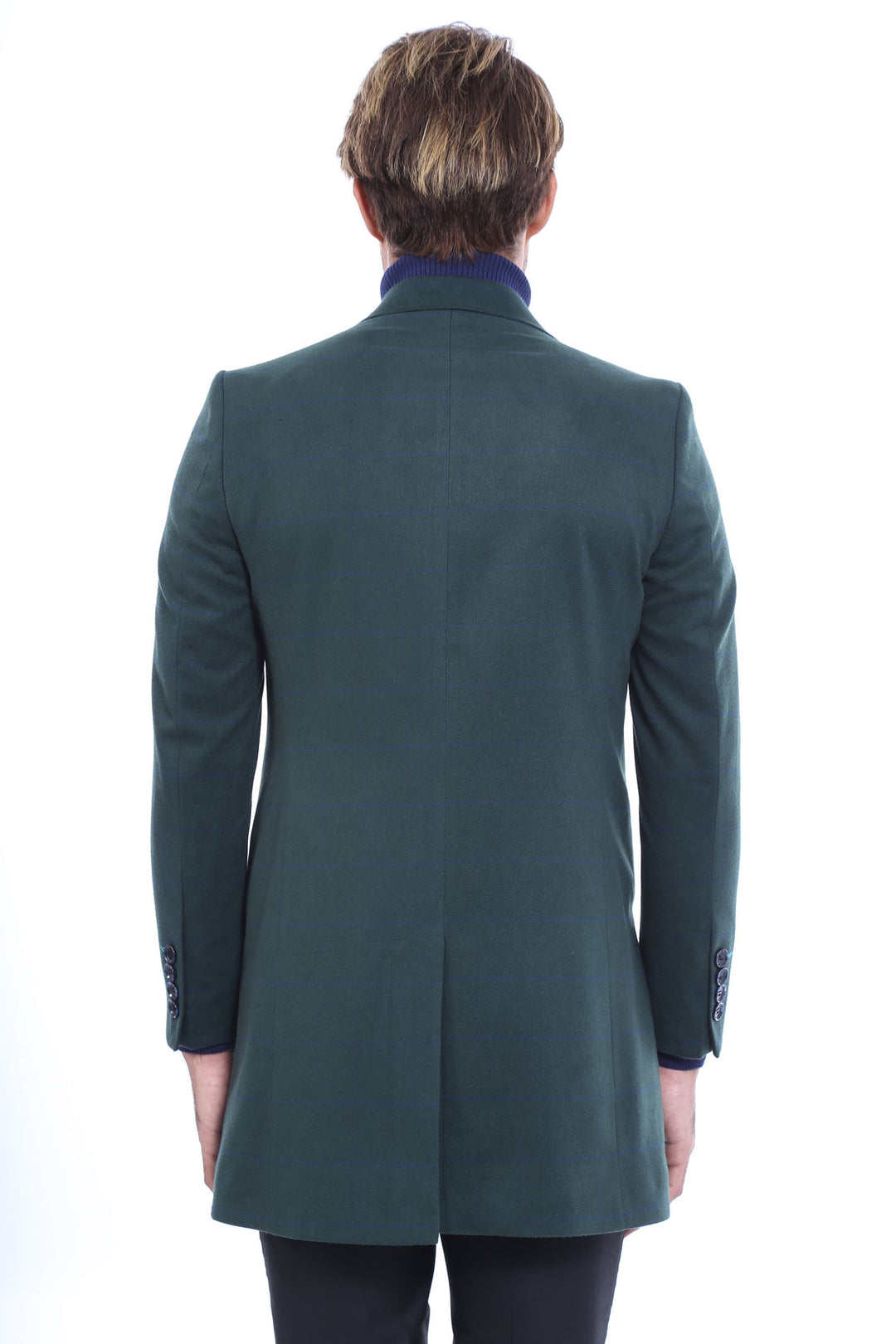 Wide Pointed Collar Green Men Coat - Wessi