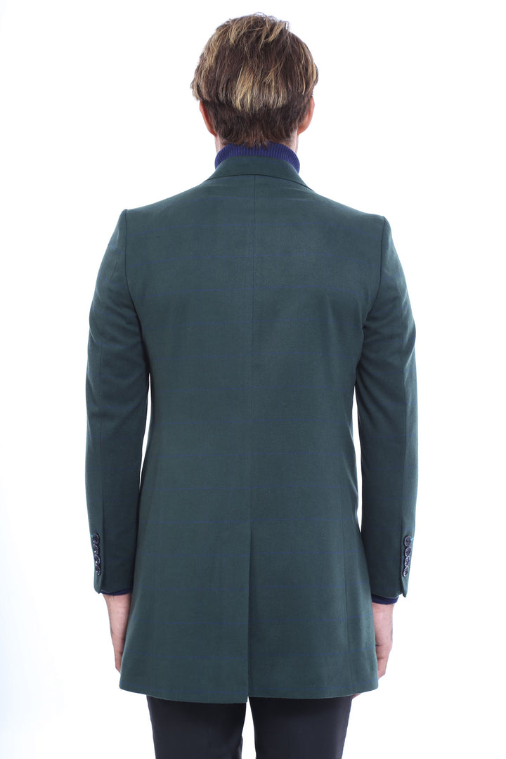 Wide Pointed Collar Green Men Coat - Wessi