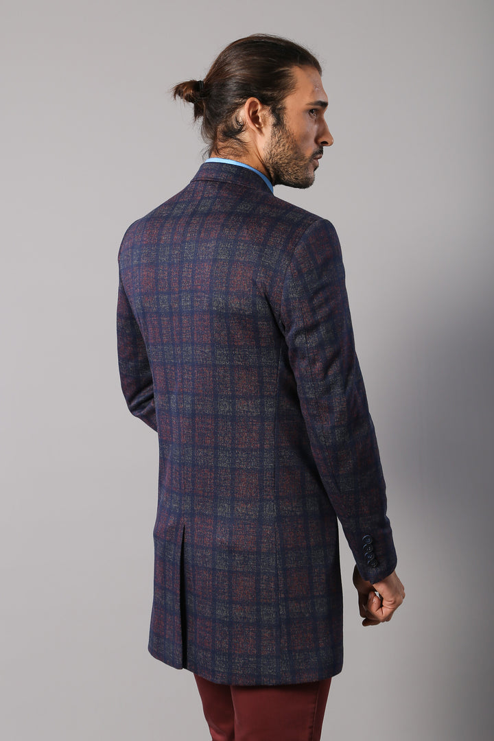 Cappotto da uomo bordeaux scozzese doppiopetto - Wessi