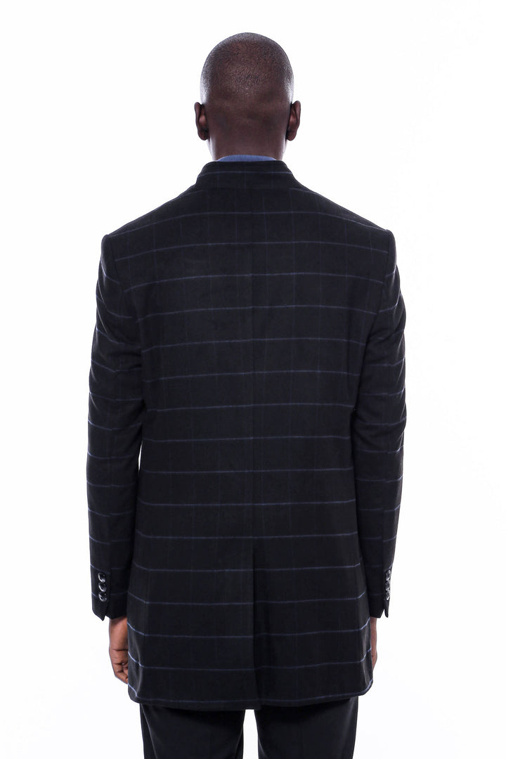 Mandarin Collar Black Checked Coat - Wessi