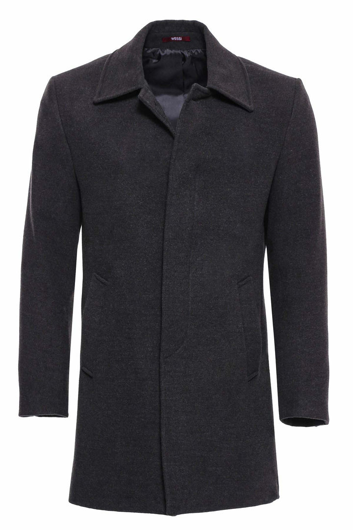 Manteau Anthracite à Revers en Visière et Boutons Cachés - Wessi