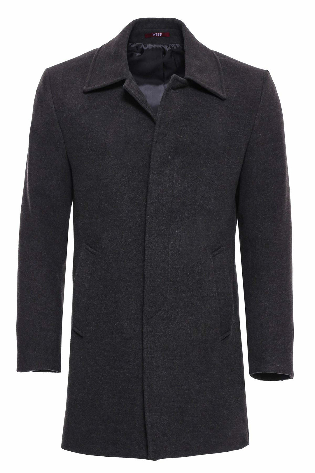 Manteau Anthracite à Revers en Visière et Boutons Cachés - Wessi