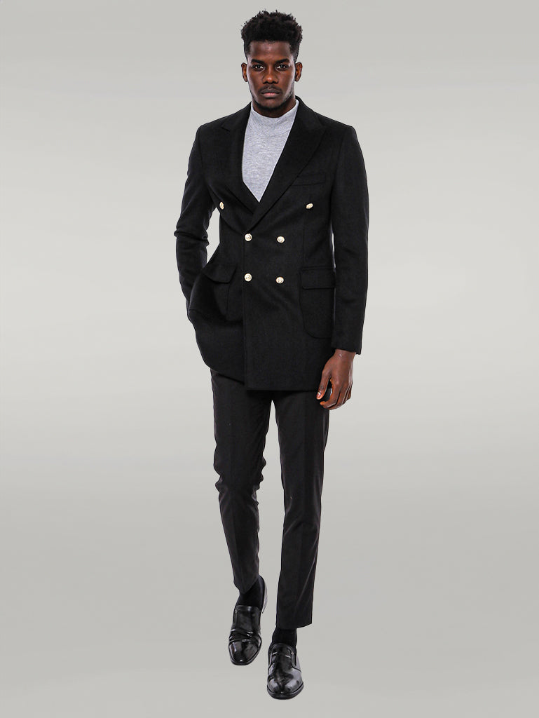 Cappotto lungo da uomo nero doppiopetto con bottoni in metallo - Wessi