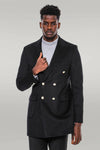 Cappotto lungo da uomo nero doppiopetto con bottoni in metallo - Wessi