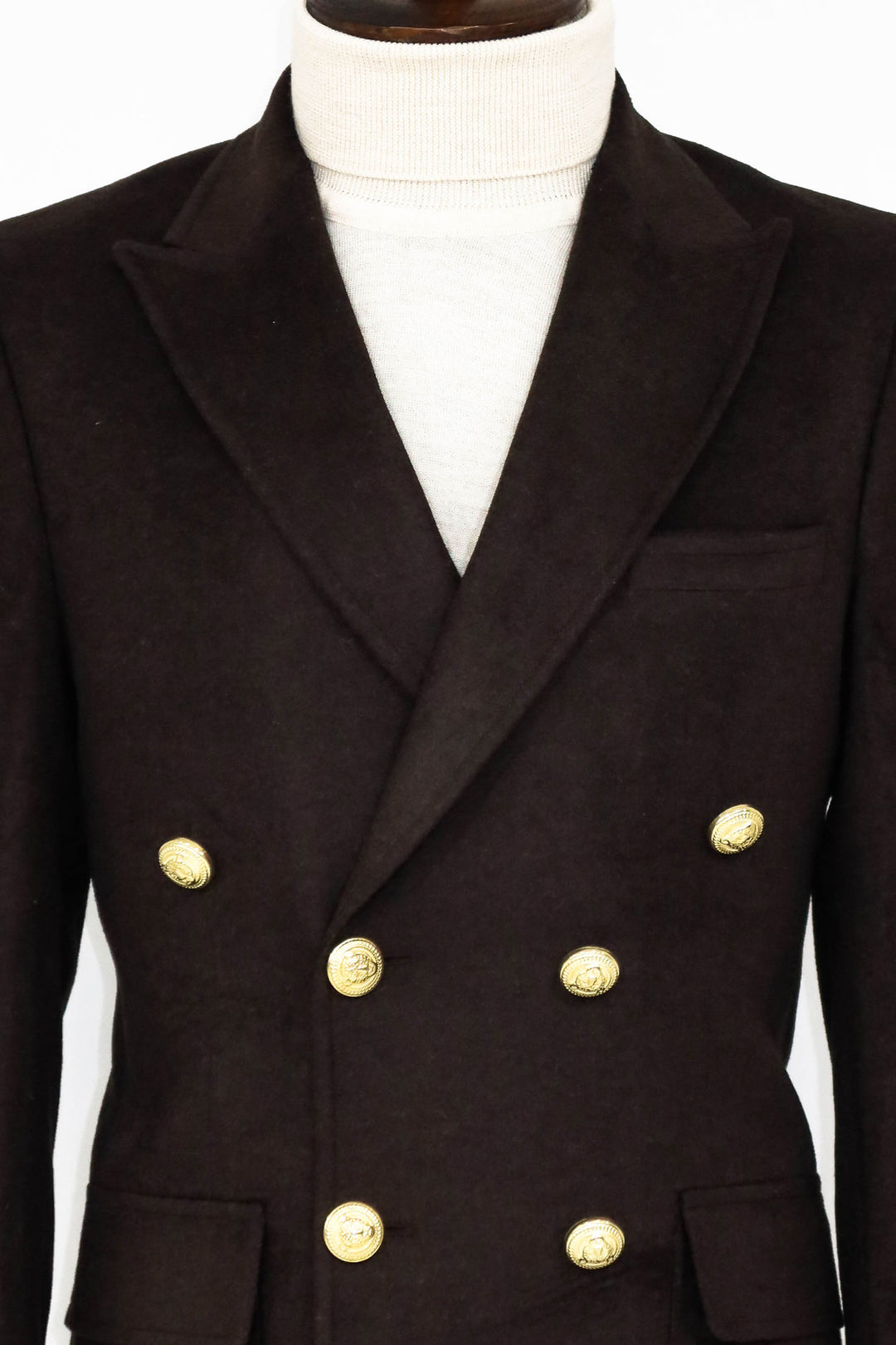 Cappotto lungo doppiopetto con bottoni in metallo marrone - Wessi