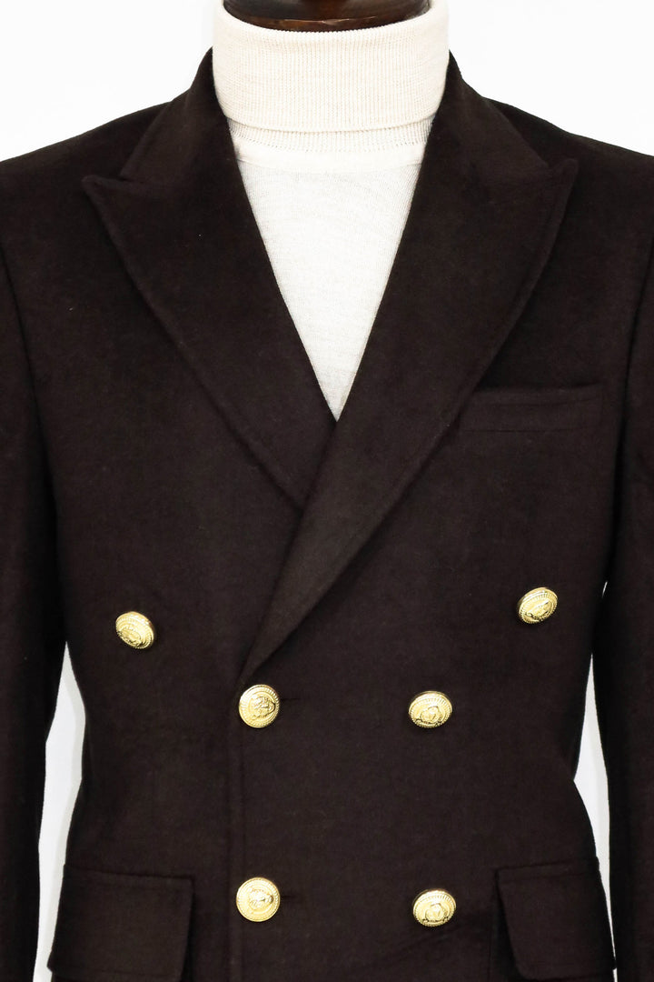 Cappotto lungo doppiopetto con bottoni in metallo marrone - Wessi