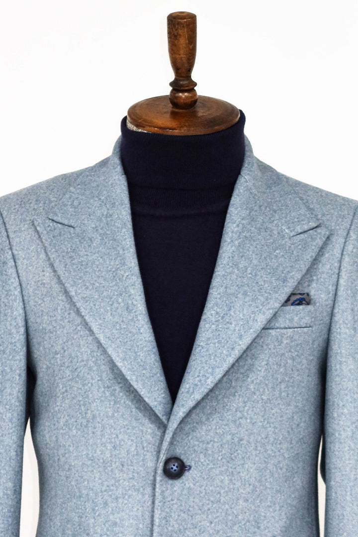 Cappotto da uomo azzurro in lana con revers ampio - Wessi