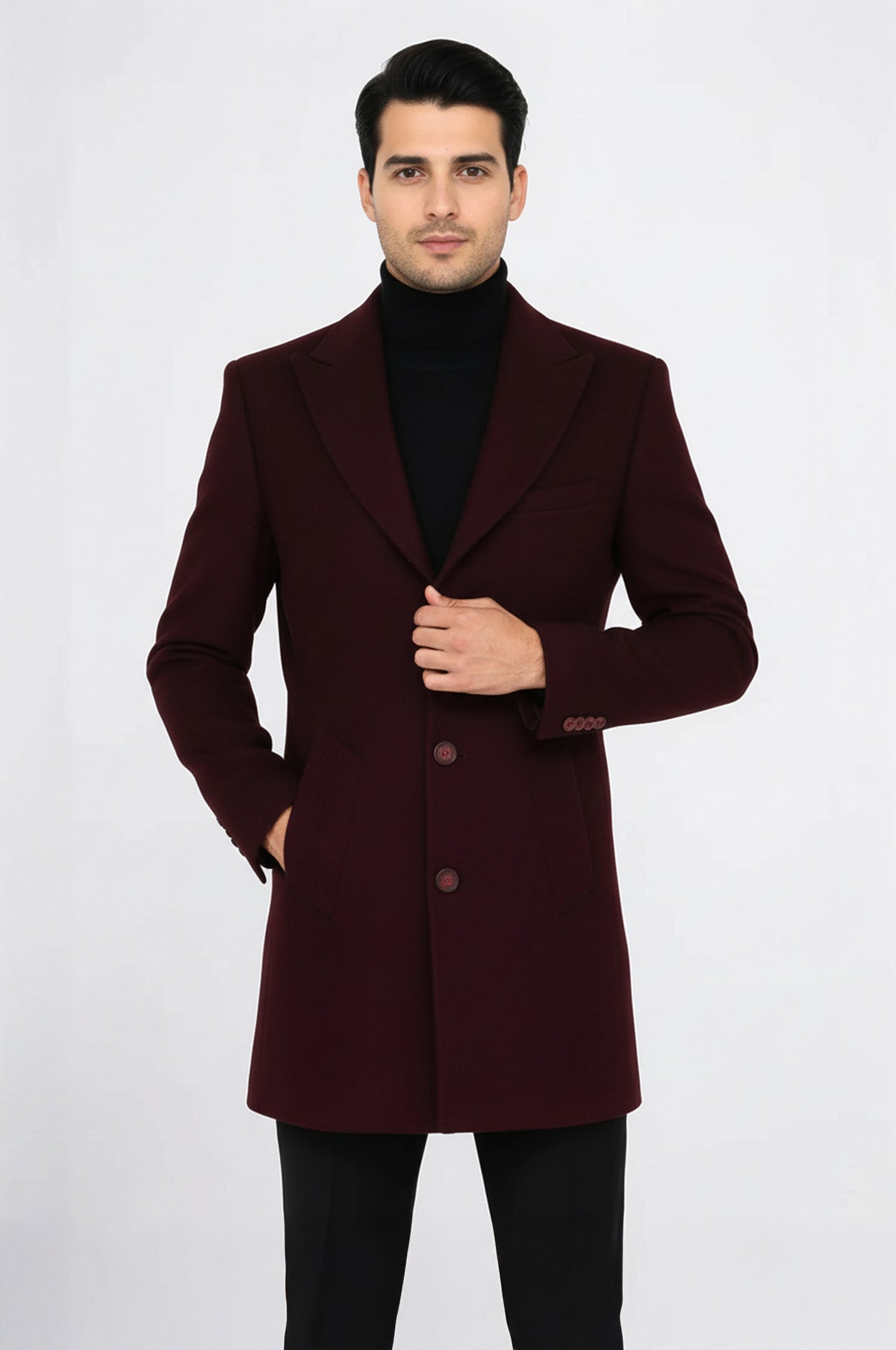 Wide Lapel Wool Burgundy Men Coat - Wessi – Wessi - Discover Diversity