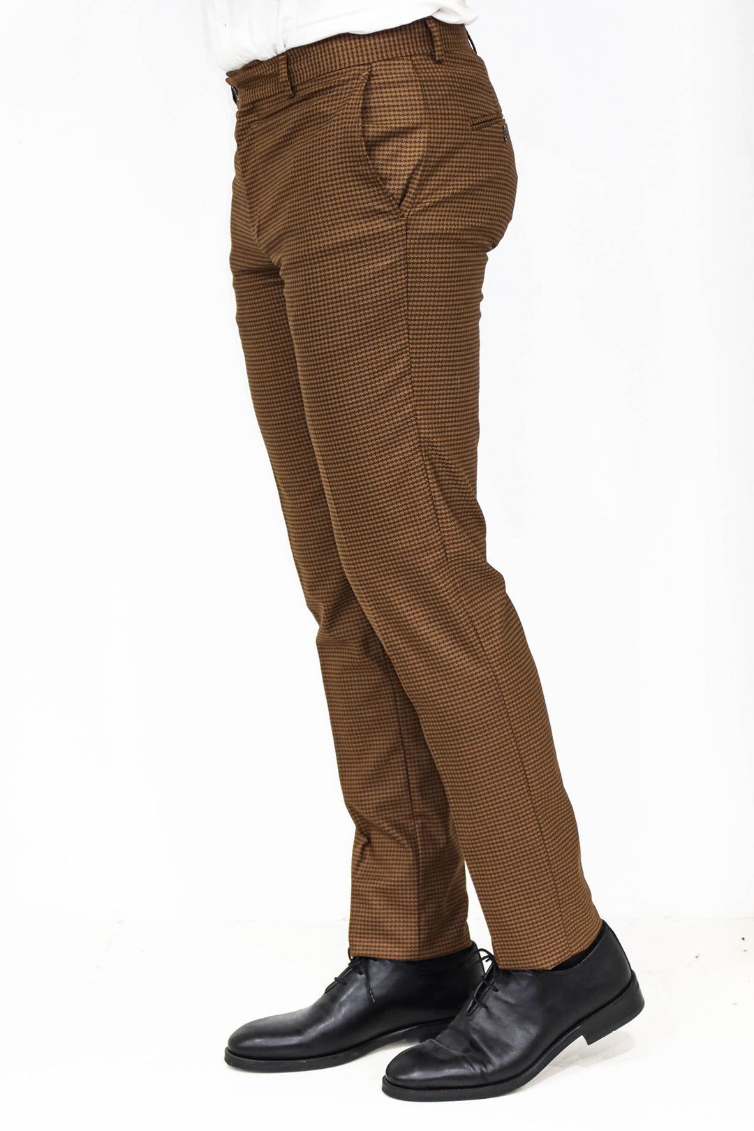 Slim Fit Patterned Brown Men Pants - Wessi