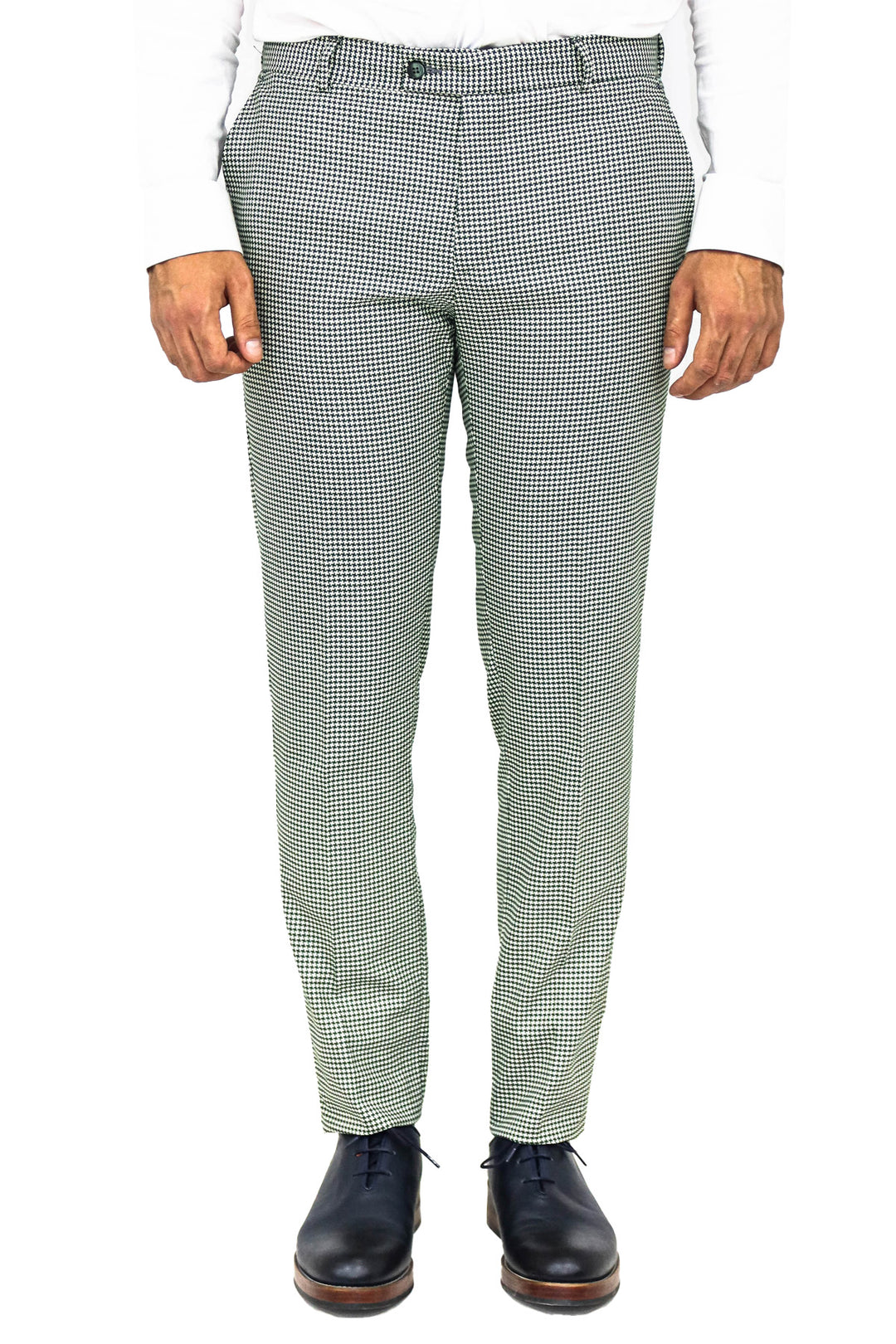 Houndstooth Patterned Light Green Men Pants - Wessi