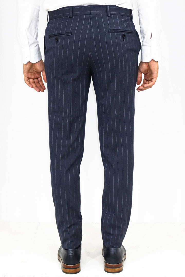 Striped Slim Fit Navy Blue Men Pants - Wessi