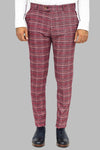 Plaid Slim Fit Burgundy Men Pants - Wessi