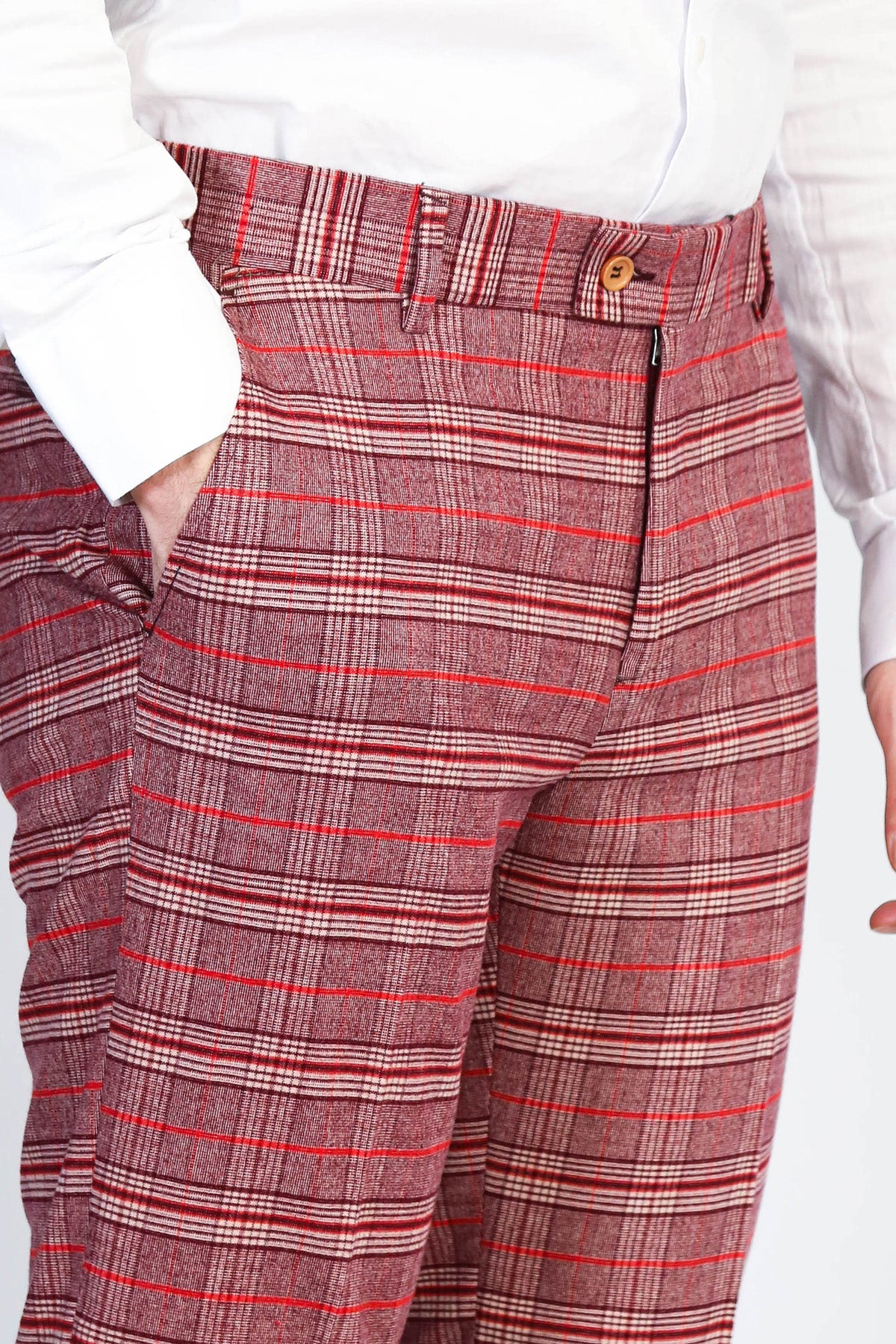 Plaid Slim Fit Burgundy Men Pants - Wessi – Wessi