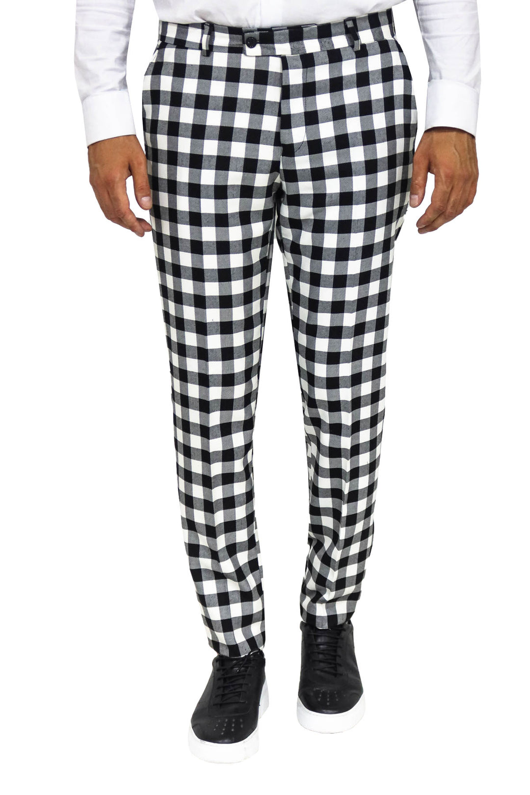 Slim Fit Checked Black Men Pants - Wessi