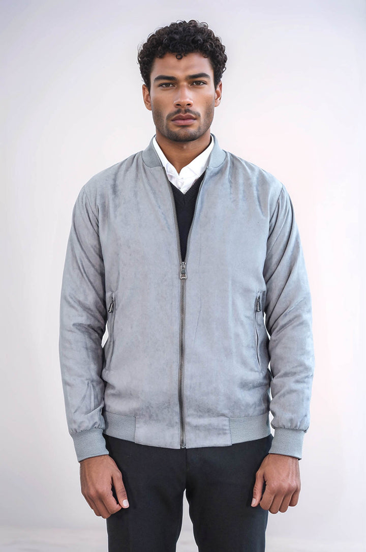 Manteau Bomber Homme Gris Uni avec Poches Zippées - Wessi