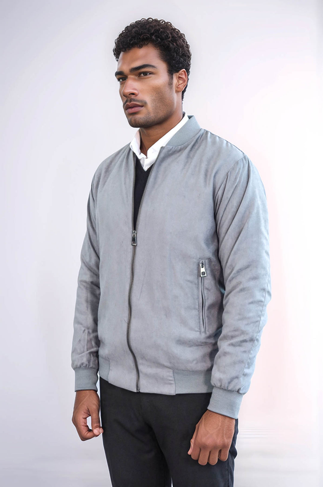 Manteau Bomber Homme Gris Uni avec Poches Zippées - Wessi