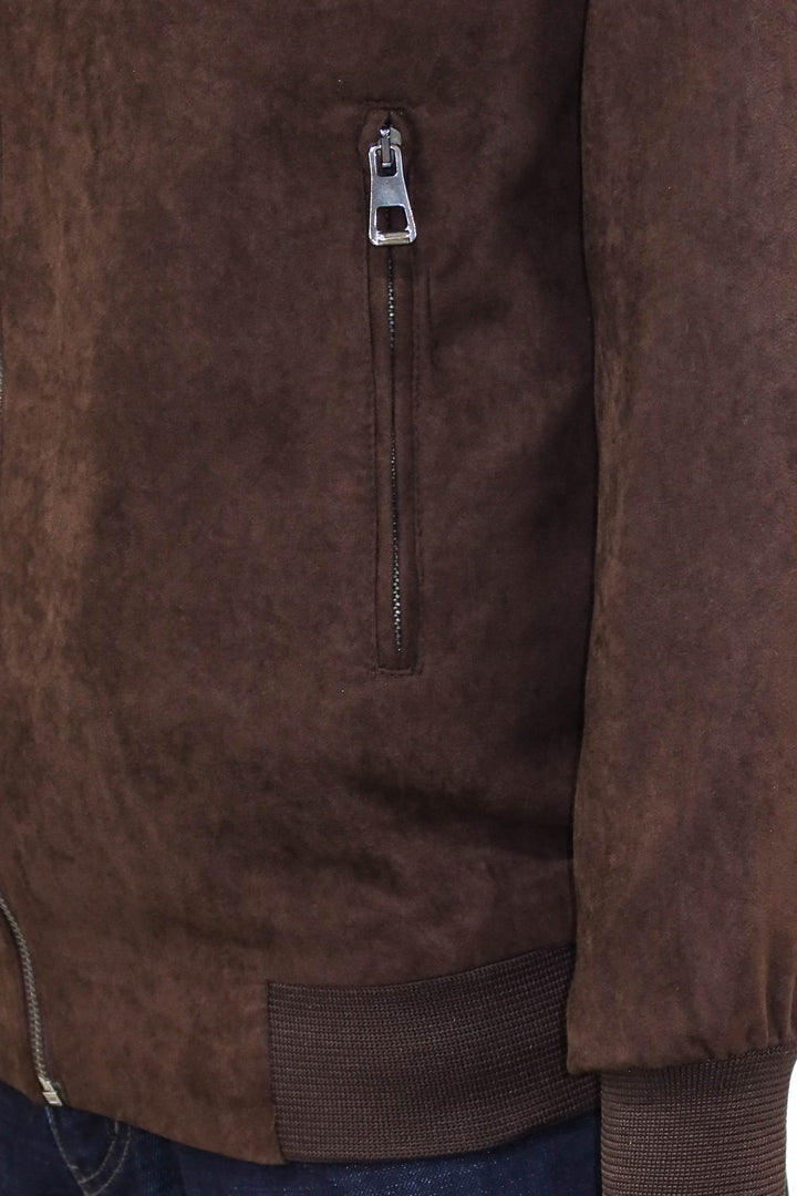 Plain Zippered Pockets Brown Men Bomber Coat - Wessi