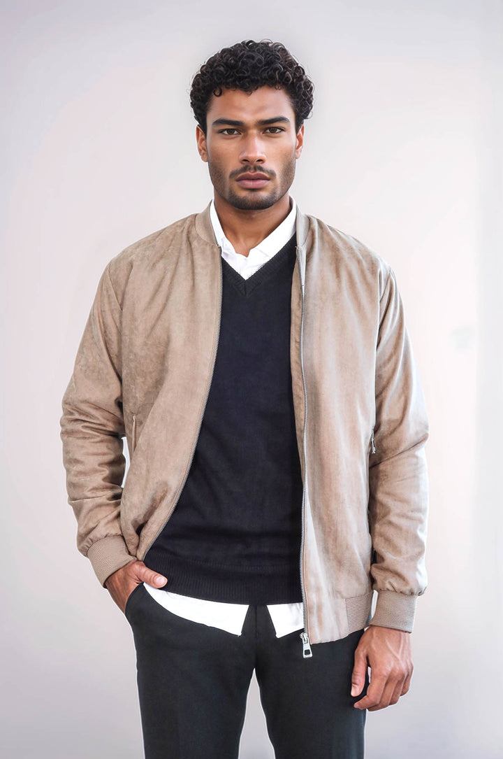 Кремовое мужское пальто-бомбер с однотонным карманом на молнии - Wessi