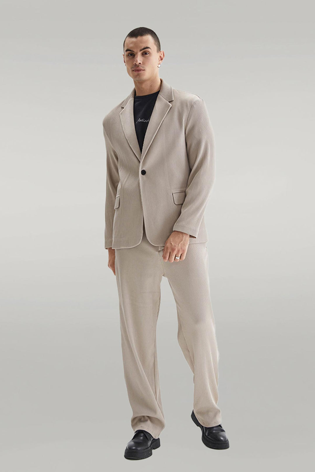 Costume Homme Beige Côtelé Texturé Oversize - Wessi