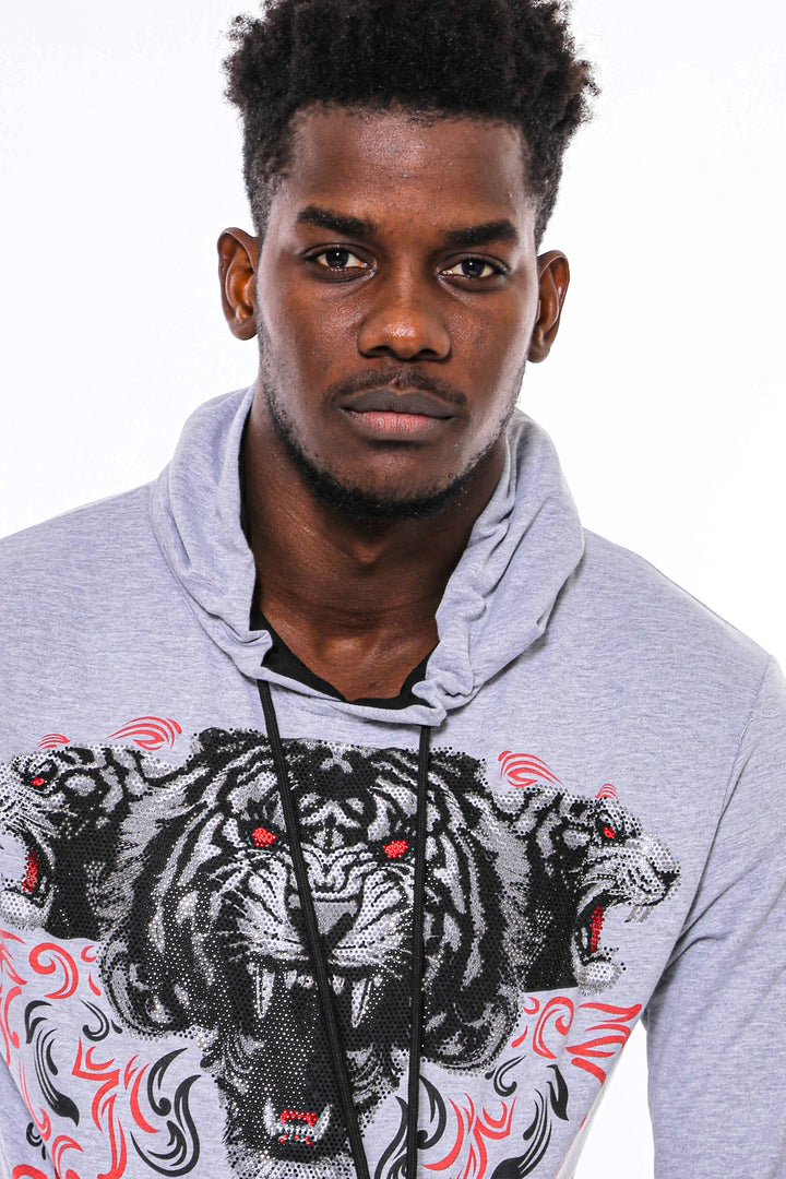 Sudadera Estampada Gris Plata Con Capucha - Wessi