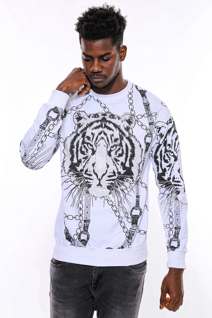 Sudadera Blanca Estampado Tigre Slim FitSudadera Blanca Estampado Tigre Slim Fit - Wessi