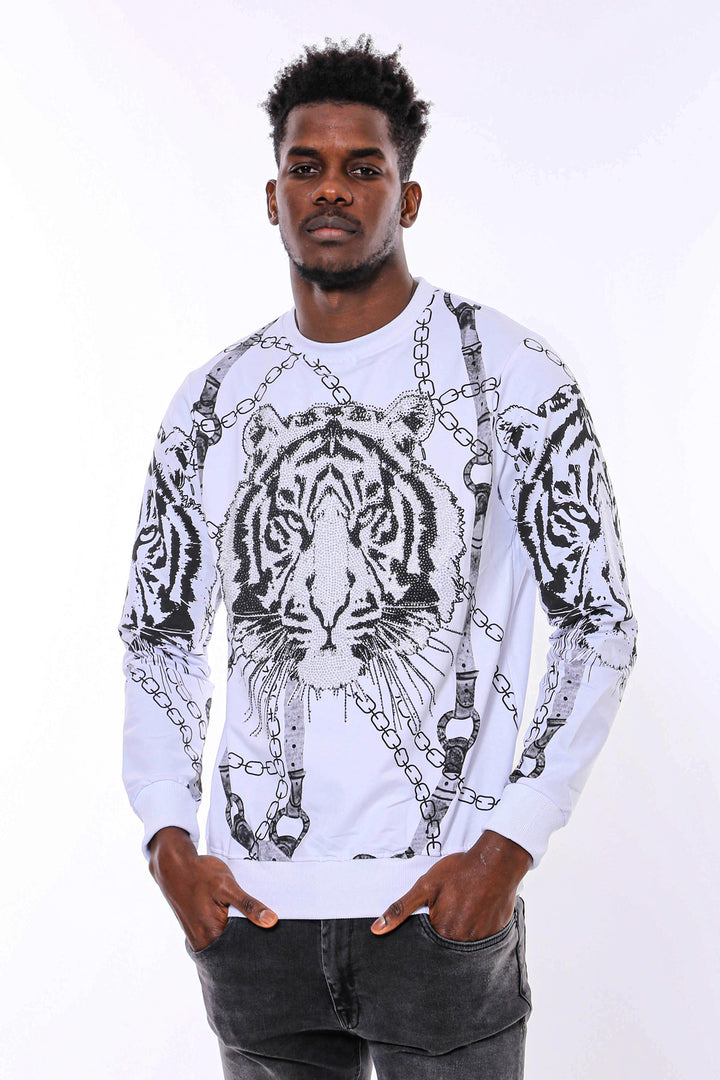 Sudadera Blanca Estampado Tigre Slim FitSudadera Blanca Estampado Tigre Slim Fit - Wessi