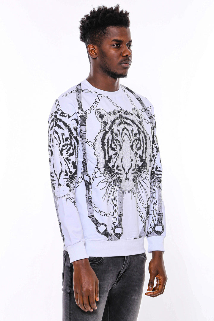 Sudadera Blanca Estampado Tigre Slim FitSudadera Blanca Estampado Tigre Slim Fit - Wessi