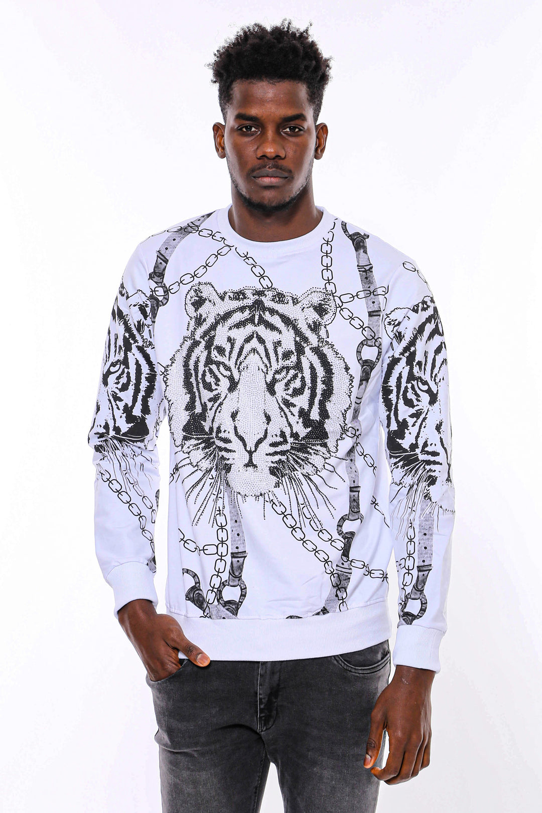 Sudadera Blanca Estampado Tigre Slim FitSudadera Blanca Estampado Tigre Slim Fit - Wessi
