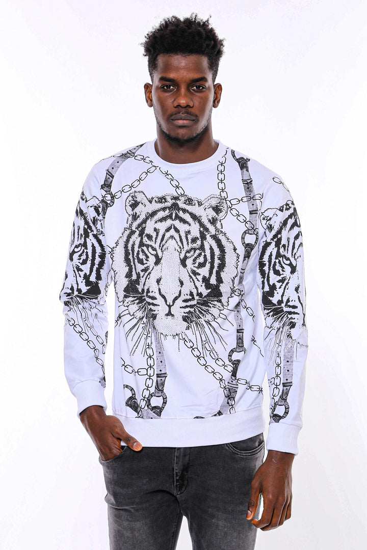 Sudadera Blanca Estampado Tigre Slim FitSudadera Blanca Estampado Tigre Slim Fit - Wessi