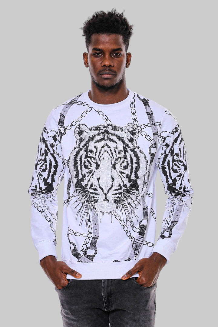 Sudadera Blanca Estampado Tigre Slim FitSudadera Blanca Estampado Tigre Slim Fit - Wessi